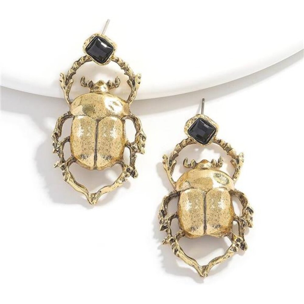 Golden Beetle Earrings – Nature-Inspired Statement Jewelry